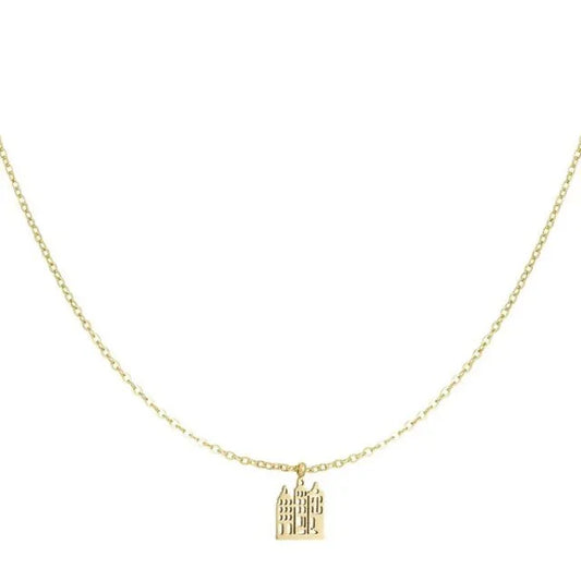 Goudkleurige ketting met Amsterdams grachtenhuisje - Bella Mar Jewellery